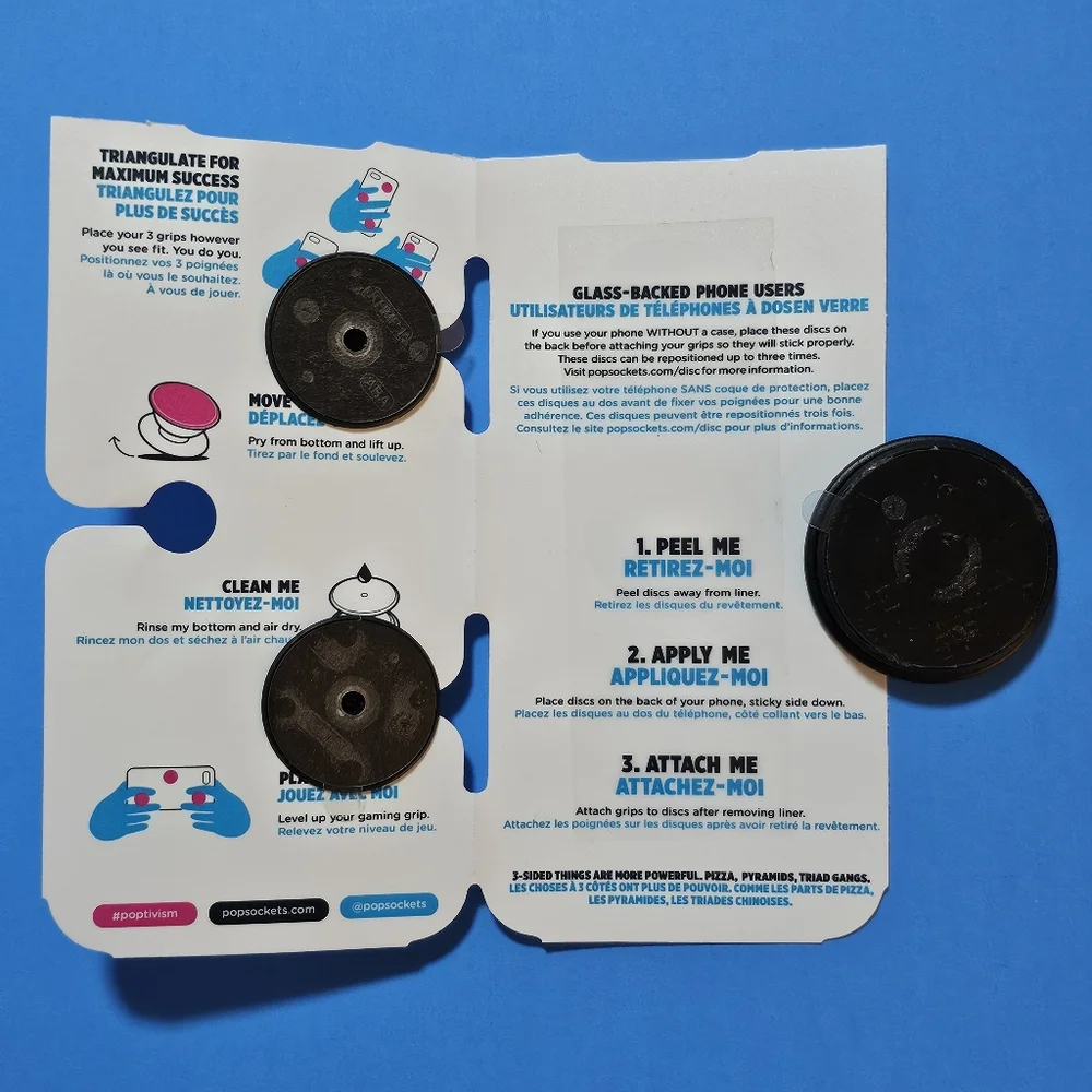 Popsocket - (X2) Black Marble PopMinis & (X1) Matte Black PopGrip (OPEN PACKAGE)